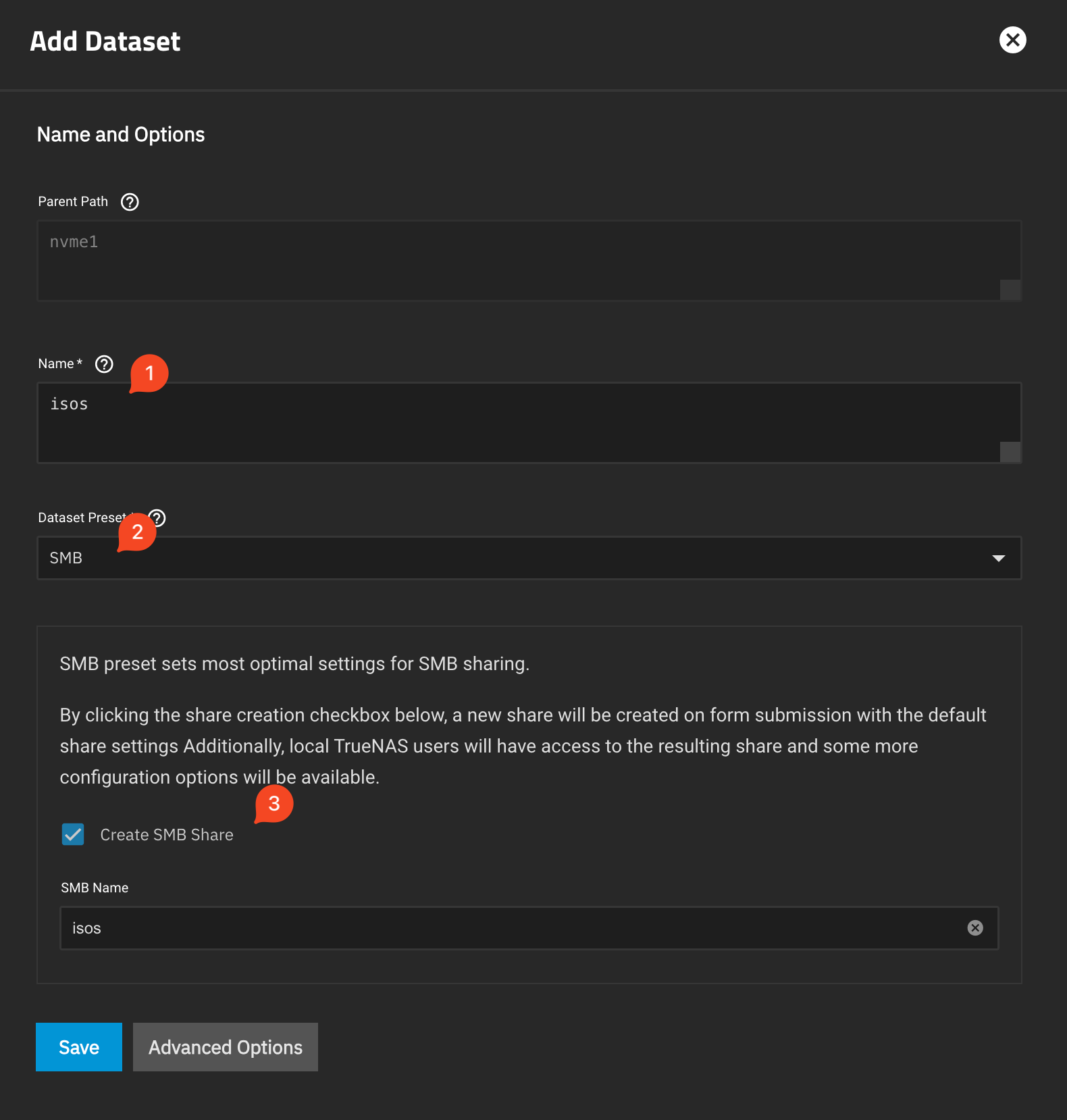 TrueNAS Add Dataset